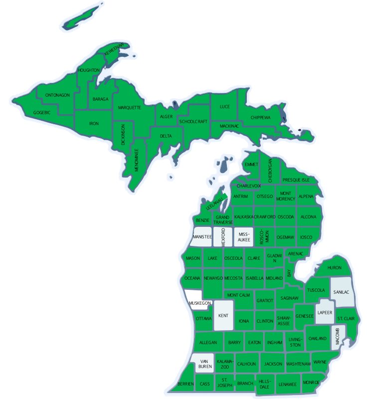 Illustrated county map of the state of Michigan