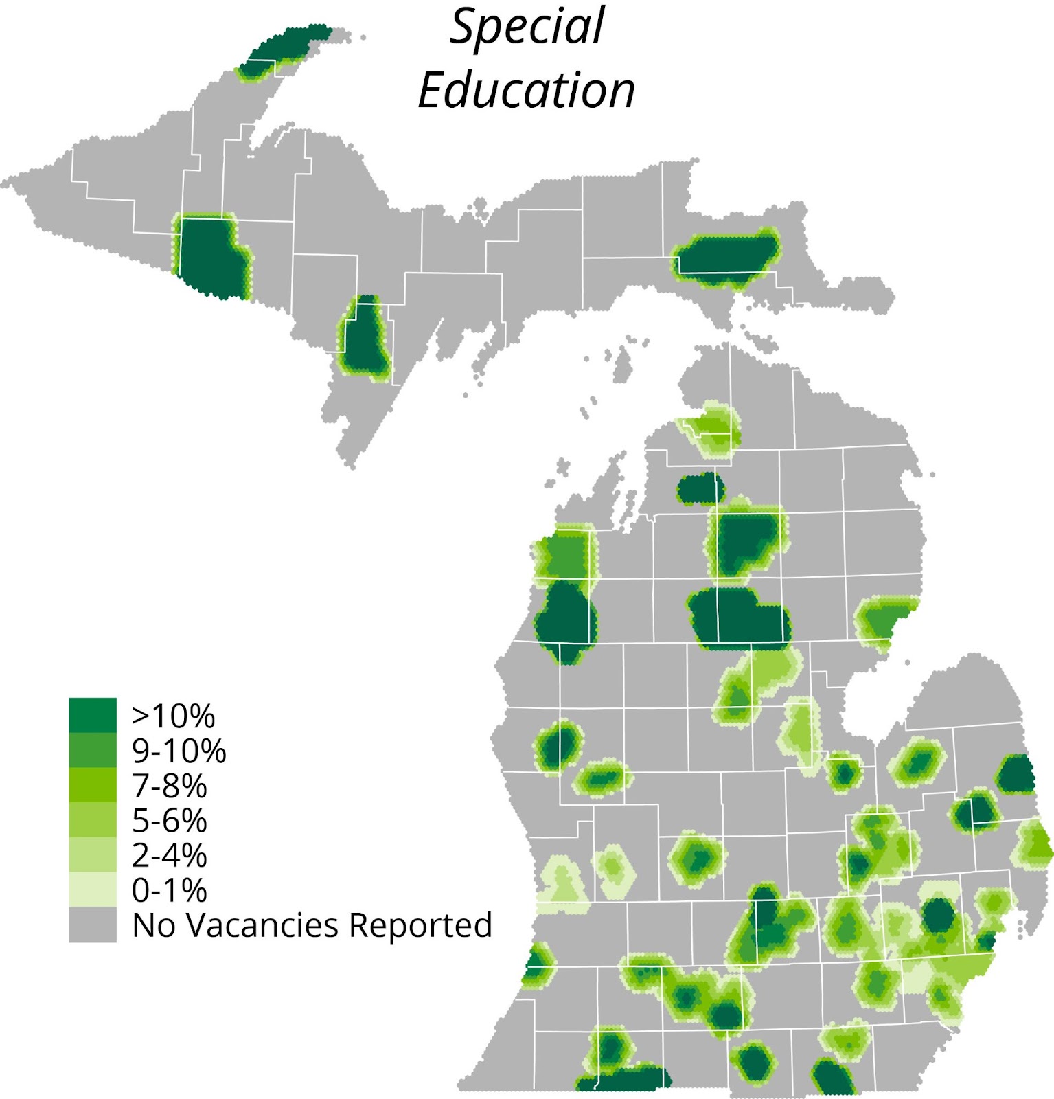 Map of Michigan showing special education teacher vacancies